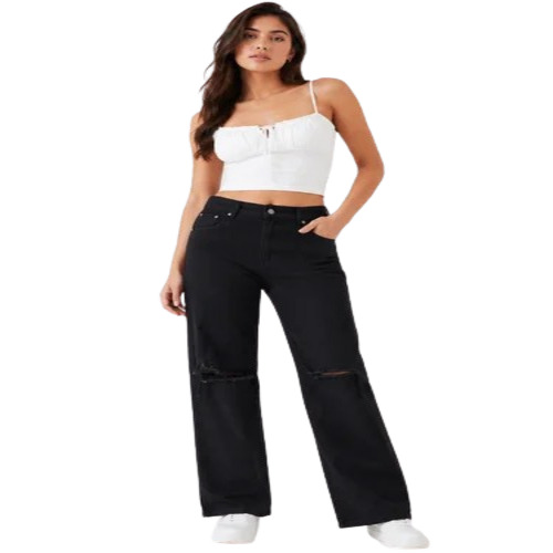 Black Wide Leg Ripped Jeans
