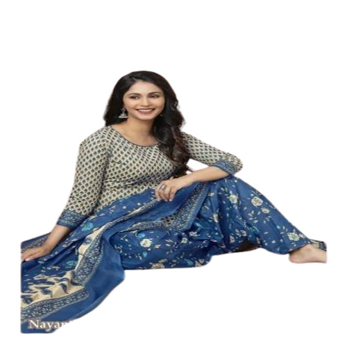 Blue Cotton Printed Patiala Suits