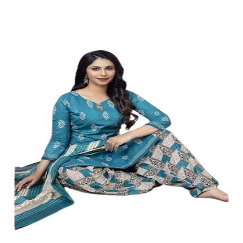 Capri Blue Cotton Patiala Suits - Cotton, All Size, Blue | Comfortable, Skin Friendly, Washable, No Fade