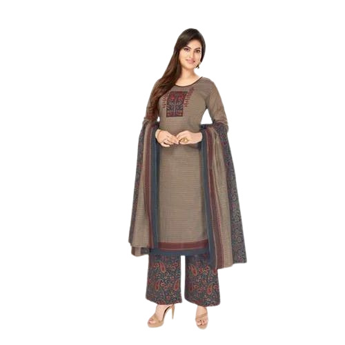 Cotton Brown Ladies Suit Dress Material