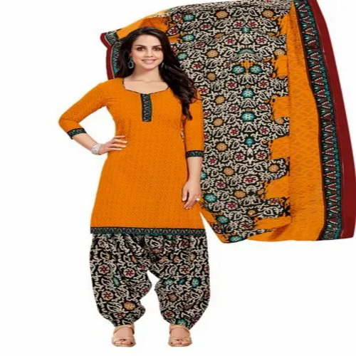 Cotton Yellow Ladies Suit Dress Material - Attributes: Light In Weight