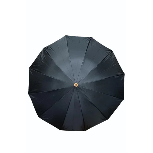 Single Fold Plain Black Polyester Umbrella