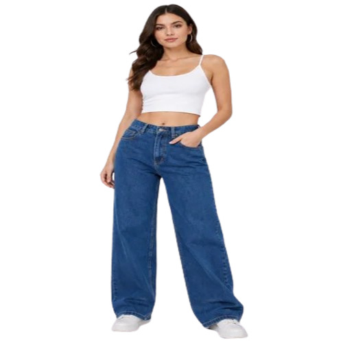Women Dark Blue Wide Leg Jeans