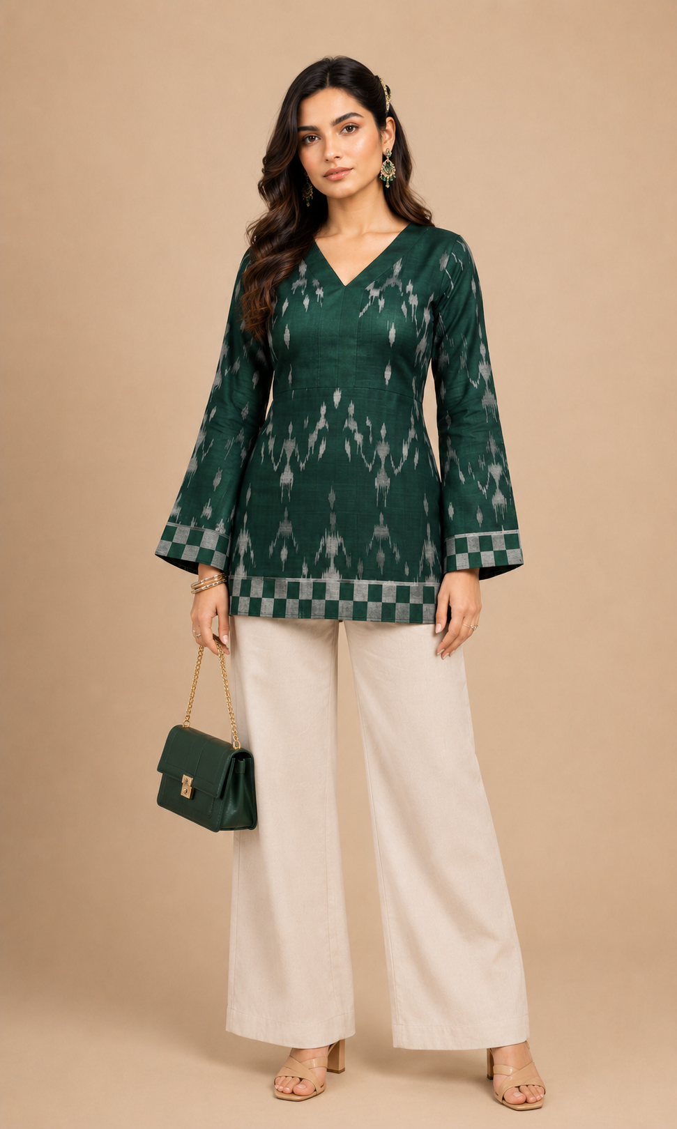 Womens Green Printed Designer Short Kurti - Bust Size: 40 Centimeter (Cm)