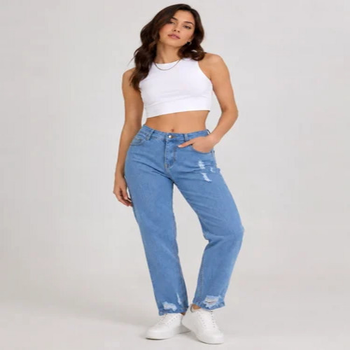 Womens High Waist Ripped Denim Jeans