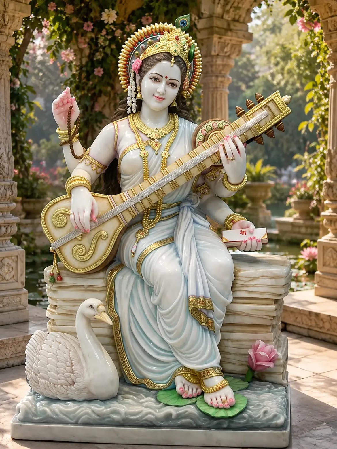 Maa Sarasvati Marble Statue