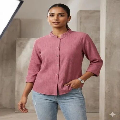 Skin Friendly Pink Casual Ladies Shirt