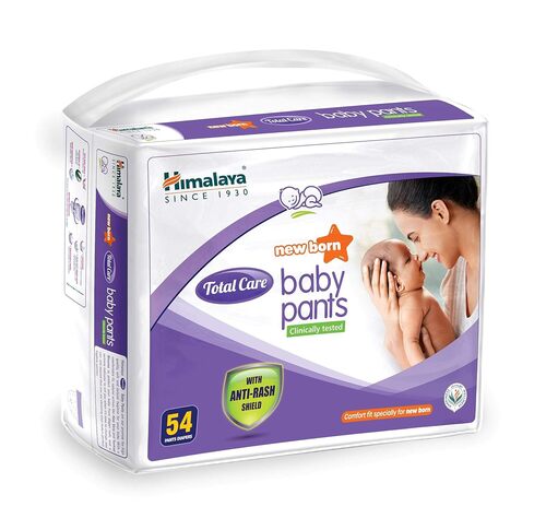 Himalaya Total Care Baby Pants Diaper | Size NB / XS (New Born) 54 Count | Pack of 1 | Up to 5 kg | Clinically Tested | Anti Rash Shield With Aloe Vera & Yashad Bhasma