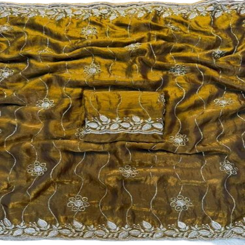 Designer Golden Silk Saree