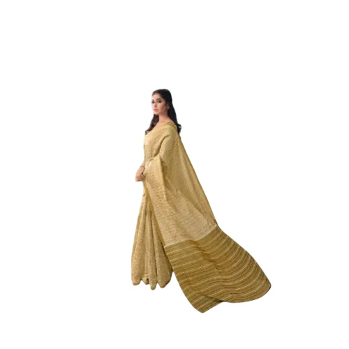Golden Unstitched Bhagalpur Digital Printed Saree