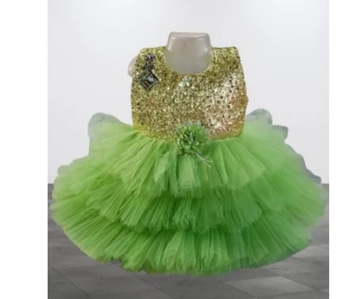 Green Embroidery Net Kids Frock