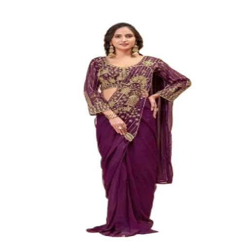 Ladies Purple Drape Saree