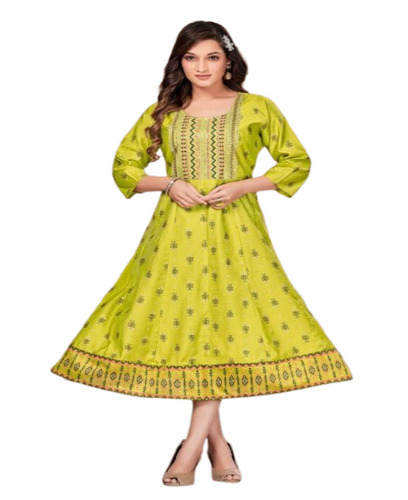 Ladies Rayon Yellow Kurti