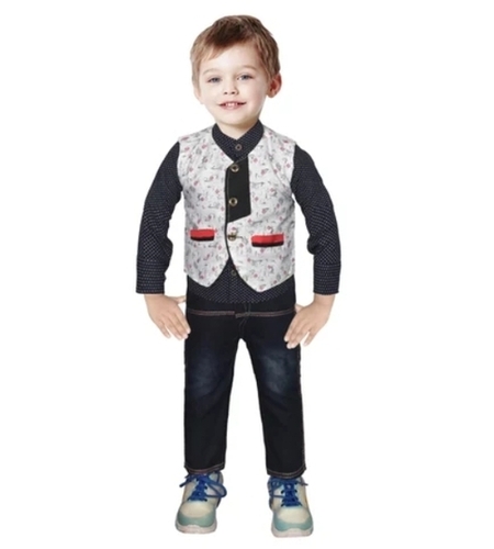 White Kids Cotton Casual Wear Suit Set