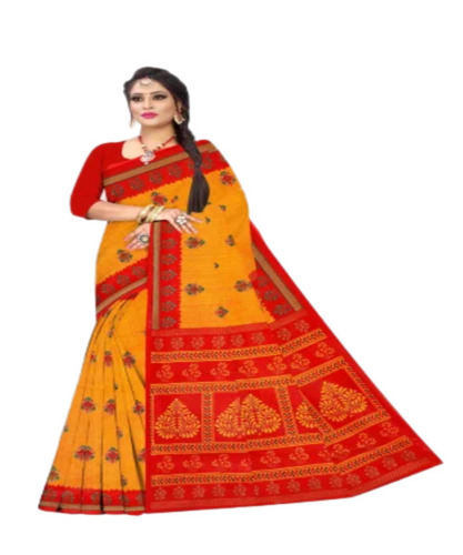 Yellow Printed Cotton Saree