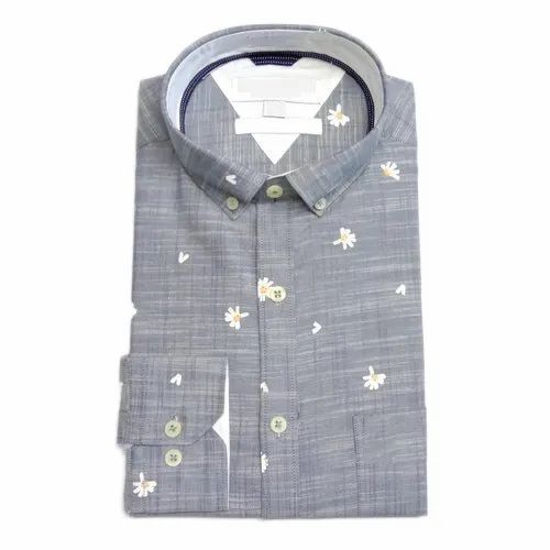 Grey Full Sleeve Men Cotton Shirt