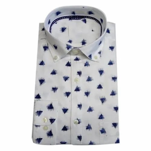 White Printed Mens Cotton Shirt