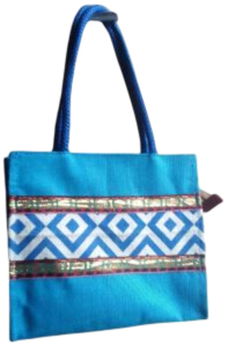 Blue Printed Jute Bag