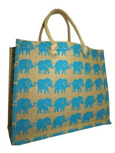 Elephant Print Jute Shopping Bags