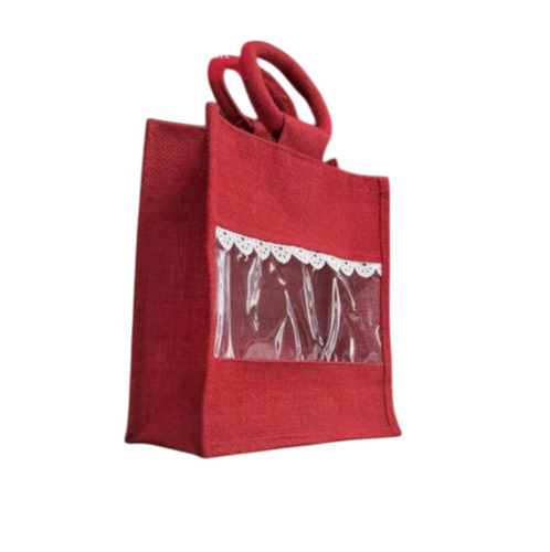 Red Jute Gift Bag With Window