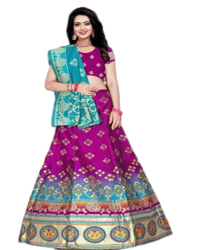 Silk Purple Embroidered Wedding Lehenga