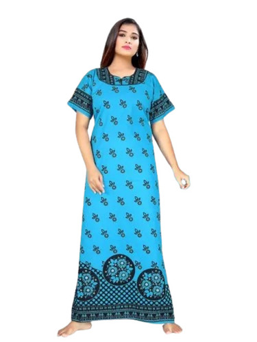Blue Color Printed Cotton Nighty