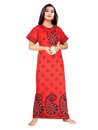 Red Color Printed Cotton Nighty