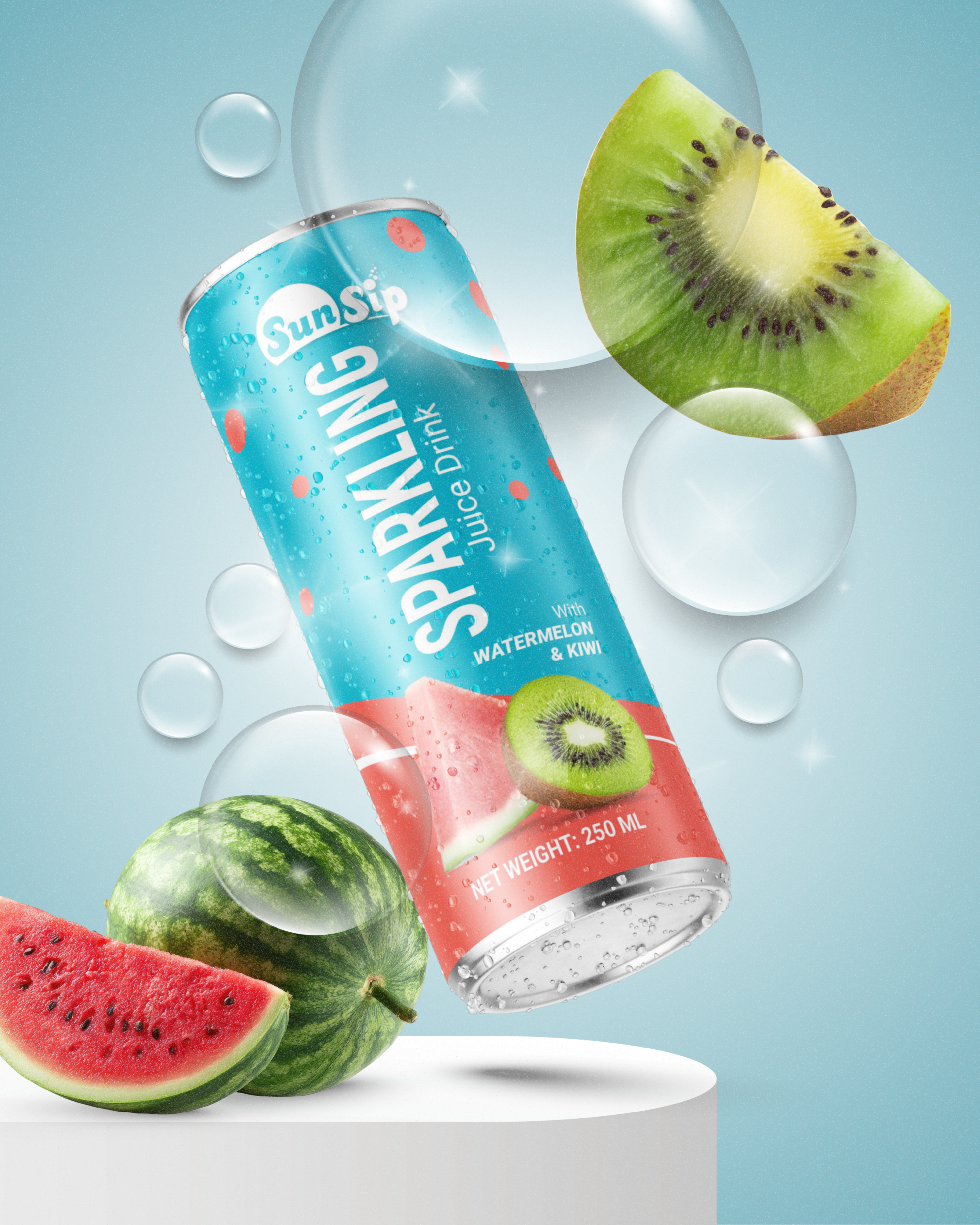 Sunsip Watermelon Kiwi Sparkling Juice Drink 250Ml - Alcohol Content (%): 0%