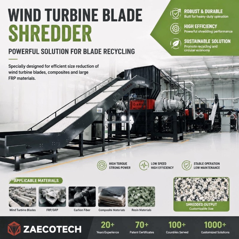 Wind Turbine Blad Shredder - Features: Doubleshaft