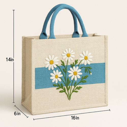 Embroidered Jute Bag - Color: Cream