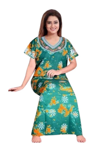 Ladies Green Printed Night Gown
