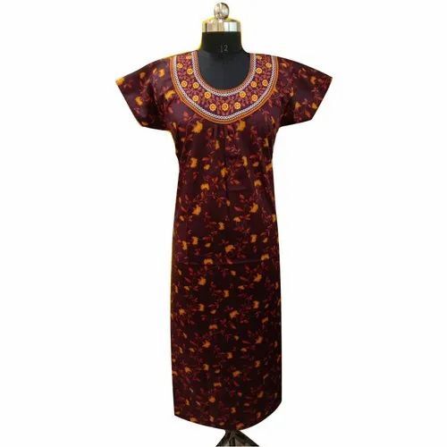 Round Neck Embroidery Night Gown