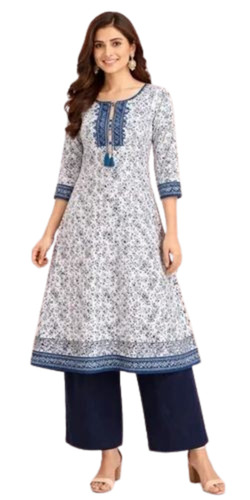 White Ladies Kurti Pant Set