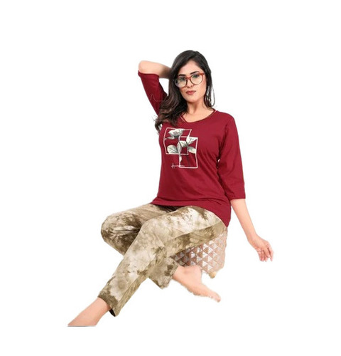 Night Dress - Color: Maroon & Beige