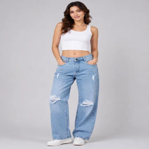 Women Distressed Wide Leg Jeans