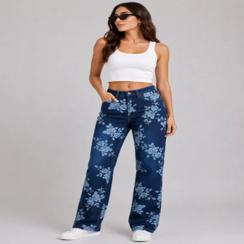 Women Floral Print Jeans