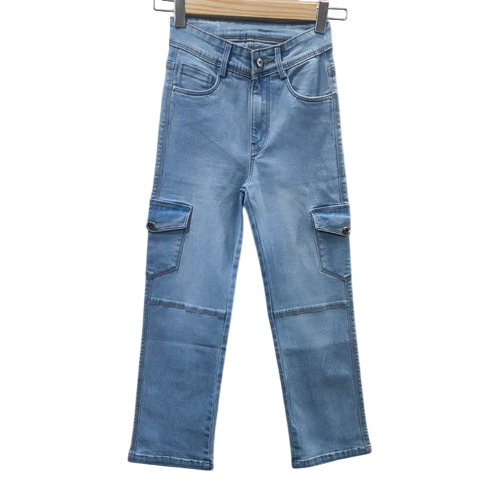 Women Light Blue Denim Cargo Pant