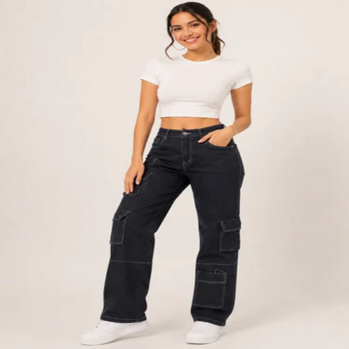 Women Wide Leg Cargo Jeans