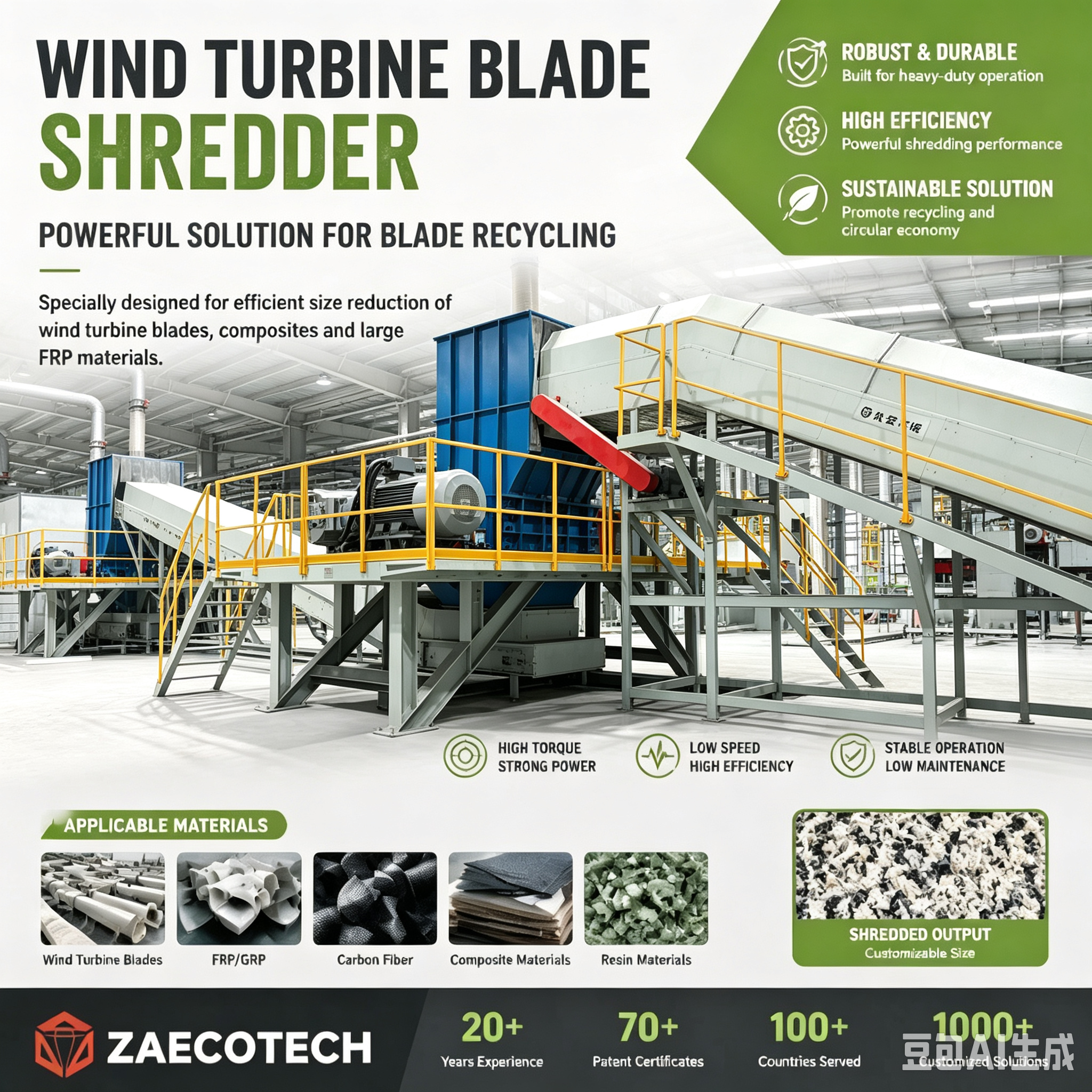 Industrial Wind Turbine Blade Shredder Machine For Recycling And Waste Processing - Automatic Grade: Automatic