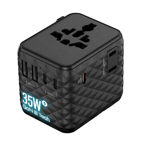 Ultra Compact 45W GaN Universal Travel Charger Multi-port 2USB-C 2USB-A 2500W 100-250V with GaN Temp Control Chip Adapters