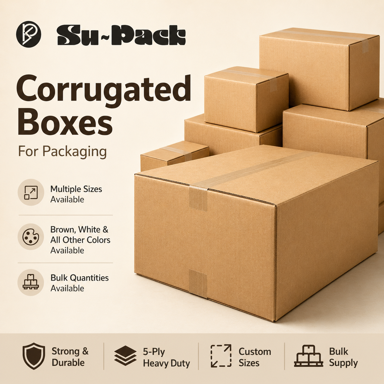 5 Ply Plain Corrugated Packaging Box - Color: Brown