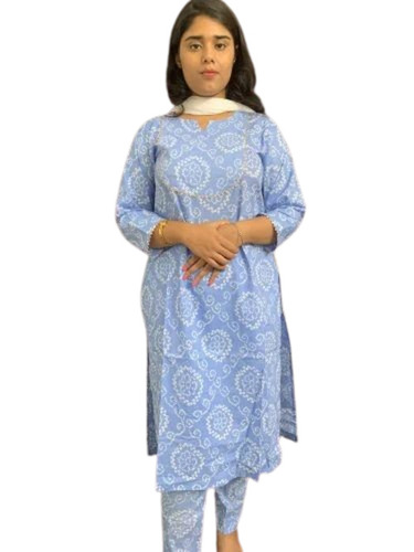 Ladies Cotton Kurti Pant Set With Dupatta