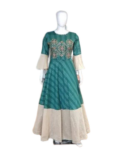Ladies Party Wear Embroidered Silk Gown