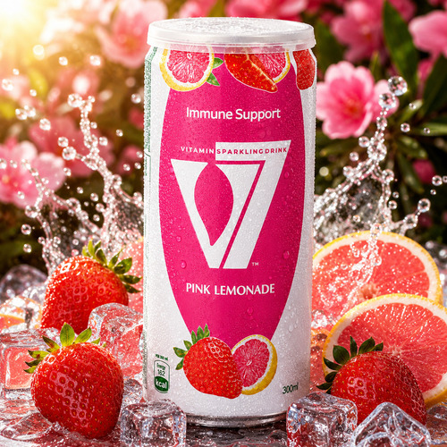 V7 Pink Lemonade Vitamin Sparkling Drink Natural Flavor With Vitamins B6 & B12 And Honey 300Ml Can - Physical Form: Liquid