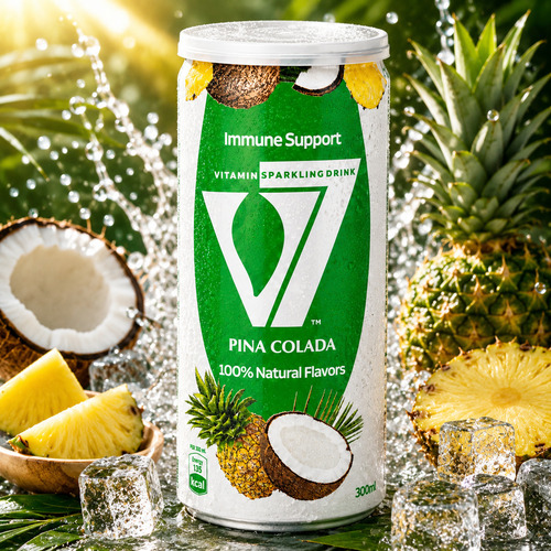 V7 Vitamin Sparkling Drink Pina Colada Flavour Vitamins B6 And B12 Honey 300 Ml Can - Physical Form: Liquid