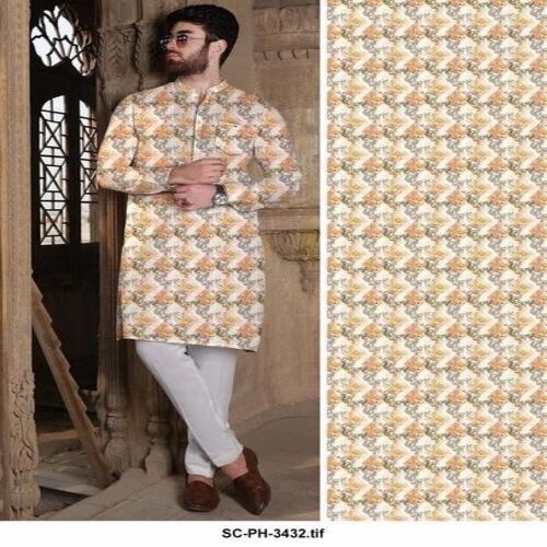 Digital Cream Print Kurta Fabric