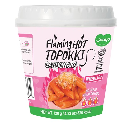 Joayo Flaming Hot Topokki Carbonara Instant Rice Cakes - Pack Size: 120G