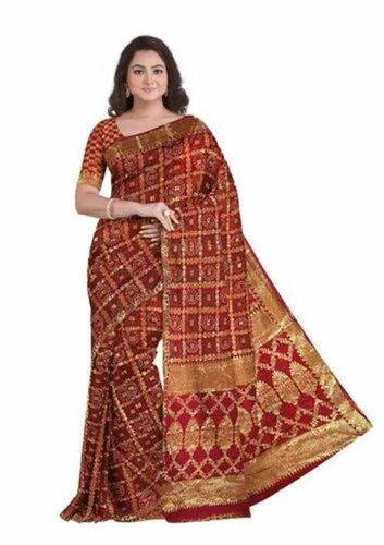 Ladies Bandhani Silk Saree - Color: Red