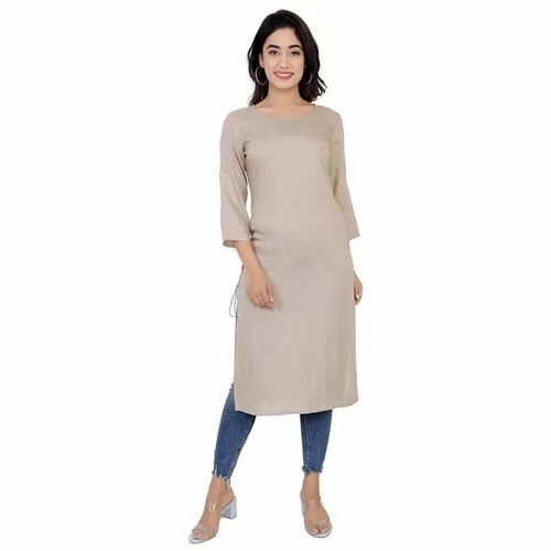 Ladies Plain Grey Cotton Kurti