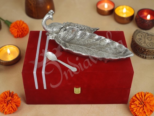 11A 7 Inch Silver Plated Aluminium Swan Bowl Set With Velvet Box